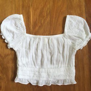 H&M Square Neck White Smocked Cotton Crop Top